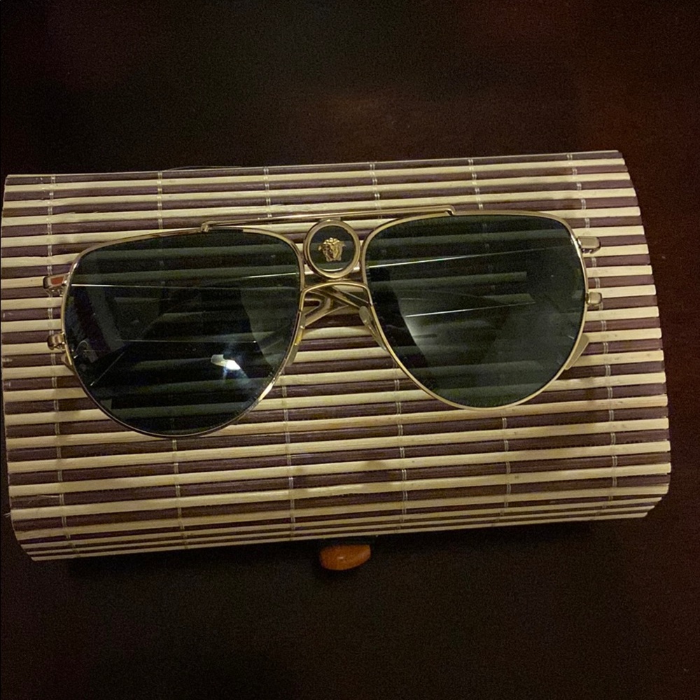 Versace Gold and Black Aviator Glasses